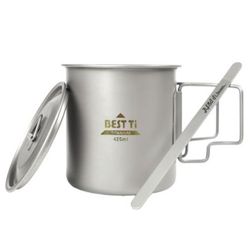【BEST Ti】摺疊單層鈦杯-425ml-附杯蓋&收納袋(贈攪拌棒)