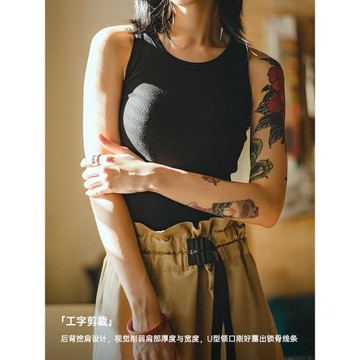 馬登美式白色薄透氣工字背心健身打底通勤內搭吊帶外穿無袖上衣女