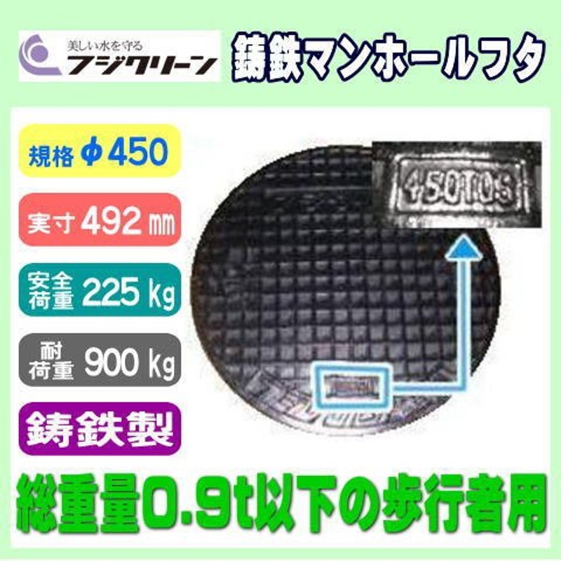 本店は 浄化槽マンホール φ450 実寸492mm 225k 耐荷重0.9t フジクリーン工業 鋳鉄製 歩道用