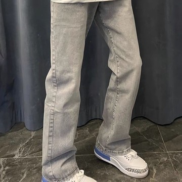 限時優惠 休閒菸灰色牛仔褲 秋裝休閒直筒褲外穿菸灰色微喇褲潮流秋夏美式高街百搭顯瘦牛仔褲