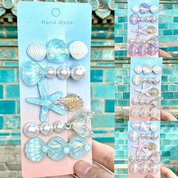 夏季新款海洋系列髮夾 珍珠貝殼人魚沙灘海邊拍照冰涼小發夾劉海夾 DFGC