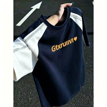 韓版復古拼色插肩短袖t恤男2026新款設計感小衆潮牌寬鬆情...