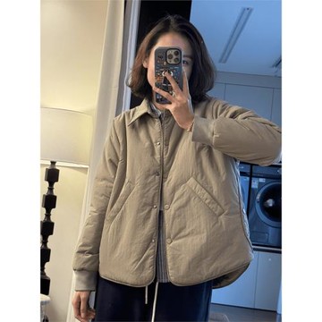 歐貨翻領休閑單排扣棉服夾棉外套女2024冬季新款時尚百搭簡約棉衣