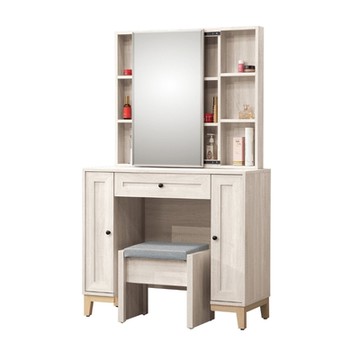 MUNA家居 RT鋼刷雙色3.3尺鏡台/化妝台(含椅)  100X40X166cm