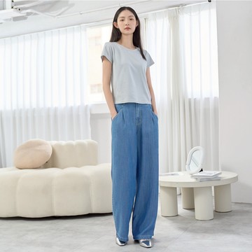 【ERSS】女裝 寬褲 牛仔褲 牛仔寬褲 涼感 涼感褲 輕型牛仔 打摺 淺藍【S67064】