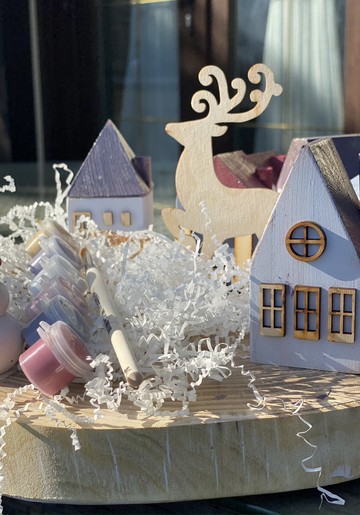 一套 12 個木製聖誕村屋油漆自己的工藝套件