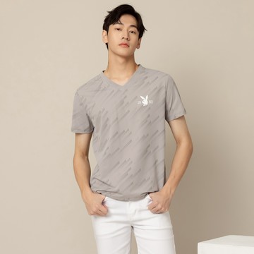 PLAYBOY - V領涼感快乾印刷TEE - 灰色/641-004-05-1