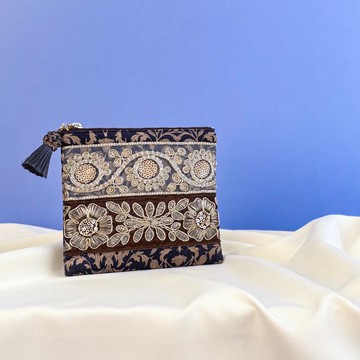 【夜空與星辰主題】迷你收納包 印度刺繡緞帶 大馬士革花紋