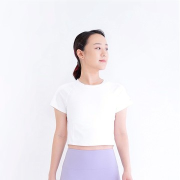 【Mukasa】DURABLE 接邊短袖短版上衣 - 純淨白 - MUK-23043