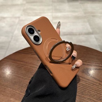 磁吸支架適用iphone16promax手機殼蘋果15Pro保護套14promax防摔16plus新款焦糖棕色MagSafe復古高檔皮質商務