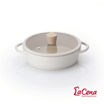 【韓國LaCena】 暖香草陶瓷淺湯鍋組20cm/附鍋蓋/IH電磁爐適用/韓國原裝進口