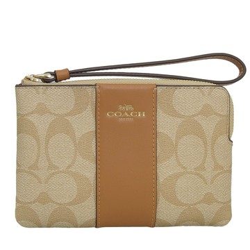 COACH 經典LOGO單層手拿包 防刮老花PVC塗層帆布 L型拉鍊 零錢包 手機包 手拿包 CS602 駝色(現貨)▶指定Outlet商品5折起☆現貨【送禮首選★APP下單點數4倍送】