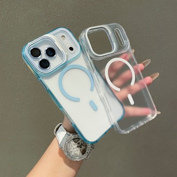 冰透磁吸 隱形鏡頭支架 自帶鏡頭膜 手機殼 適用於iPhone 17 16 15 14 13 12 Promax 防摔殼