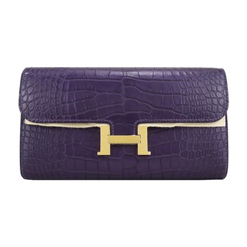 HERMES Constance to go 特殊鱷魚皮革長夾/斜背兩用包(Y刻/9G 紫水晶/金釦)
