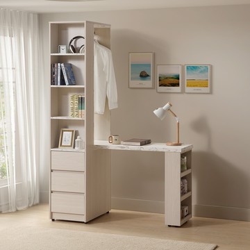 直人木業-ROLA極簡風白榆木三抽開放櫃伸縮書桌組120-145公分