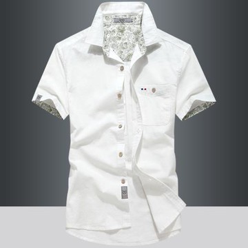 2025夏新款棉麻薄款寬松短袖襯衫男亞麻冰爽透氣休閑白色口袋襯衣