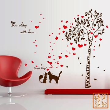 【橘果設計】樹下貓咪 動物壁貼 貓咪 壁貼 牆貼 壁紙 無痕背膠 DIY佈置 窗貼 佈置 櫥窗貼 可超取 台灣現貨