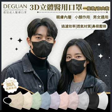 【KSL】德冠 成人款/加大款 3D成人醫療口罩 醫用口罩 台灣製 50入/盒