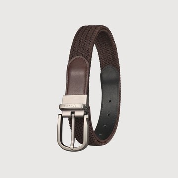 【免費升級送禮包裝】休閒型男 編織伸縮休閒穿針皮帶-咖色