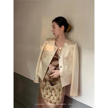 鷺青一原創小西裝高級感緞面醋酸