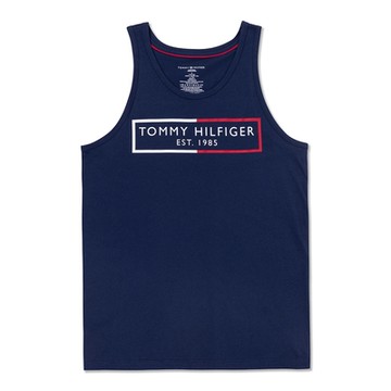 TOMMY 熱銷輕薄透氣印刷1985文字圖案背心-深藍色