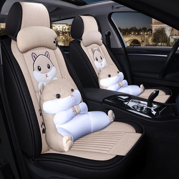 汽車坐墊四季通用全包圍座套21新款亞麻座椅套夏季卡通全包座墊套【聚宝屋】
