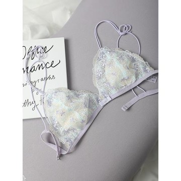 蜜二家 法式純欲風刺繡蕾絲內衣三角杯鏤空超薄性感小胸文胸套裝