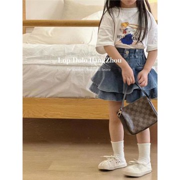 女童牛仔裙褲半身裙蛋糕裙夏裝洋氣兒童女孩防走光短裙套裝T恤