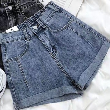 【臺灣現貨】大码牛仔短裤女夏季松紧腰胖mm200斤加肥加大韩版显瘦宽松阔腿裤