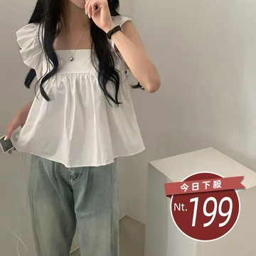 【台灣發貨】韓版法式小飛袖無袖上衣 衣服 女裝 t恤 短袖t恤 上衣【V423】