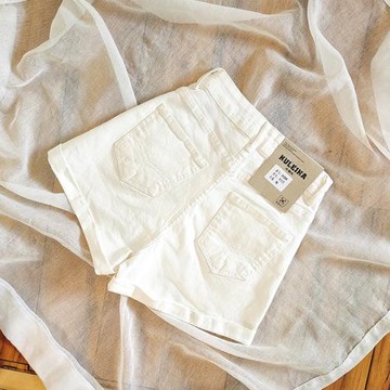 2024夏季新款米白色牛仔短褲女ins顯瘦韓版高腰顯腿長白色熱褲XS