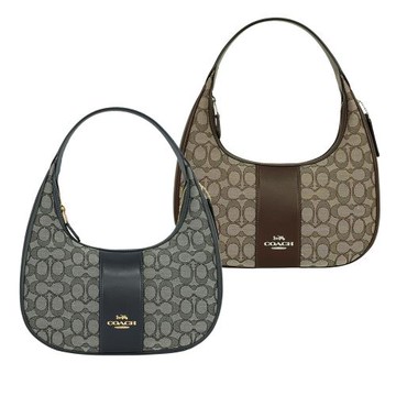 COACH Carmen 標誌緹花布及皮革彎月肩背包/手提包(任選) CV001