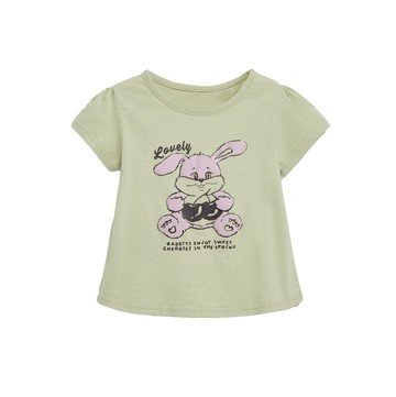 可愛女孩櫻桃兔兔短TEE(灰卡其)-女