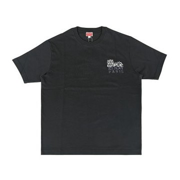 KENZO 純綿Happy Tiger繡黑字LOGO刺繡老虎設計圓領短袖T恤(男款/黑)