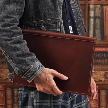 帶A4文件夾瘋馬皮平板電腦包12.9寸Ipad包高級感公事包公文包多功