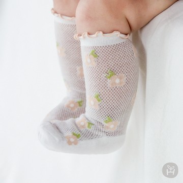 Happy Prince Viviana粉小花輕薄透氣嬰兒童及膝襪 - 0~12m(S)