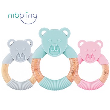 【Nibbling】森林好朋友固齒器-熊熊 (矽膠可咬 動物造型 櫸木手握環 )