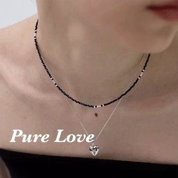 Pure Love樂芙 /正韓 鈦鋼【316L醫療鋼】G01149黑晶石水晶串珠鎖骨鏈 短項鏈 / 金