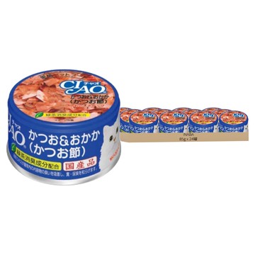 INABA CIAO 啾嚕旨定罐 85g x 24罐 添加綠茶消臭成分  鰹魚 + 柴魚