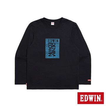 EDWIN 男裝 方塊牛仔布印花薄長袖T恤-黑色