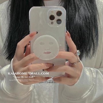 ins搞怪簡約面膜支架適用iphone12/13蘋果11pro max手機殼iphone14透明15pro個性創意軟網紅女款全包防摔外套