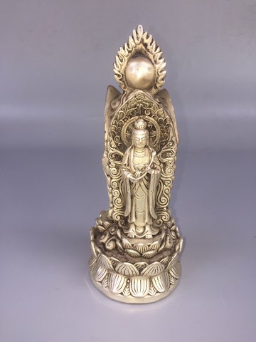 老銅貨西方三圣擺件黃銅佛祖觀音仿古銅微雕古玩古董收藏銅器擺飾