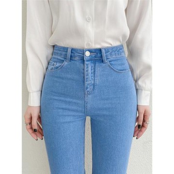 高彈力牛仔褲女緊身小腳九分高腰2025年春秋新款顯瘦淺藍色鉛筆褲