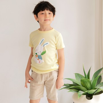 Uneed 氧化鋅天絲短袖上衣-兔子 淺黃【100cm-140cm】