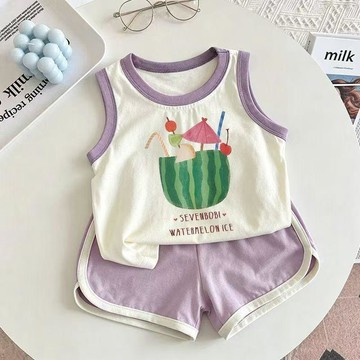 Mini baby🌷薄款文字兩件套背心夏季寶寶背心卡通兩件夏款