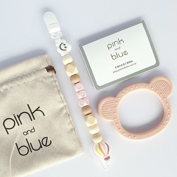 amo 白雲 熱氣球 粉色熊仔固齒器 / 客製化奶嘴鏈