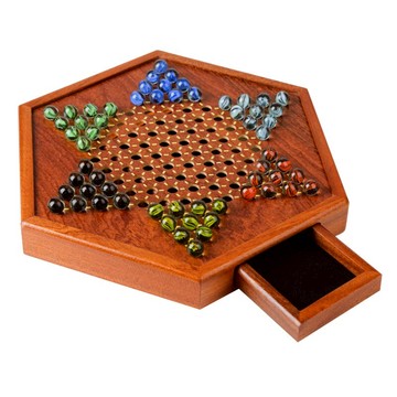 高檔木質跳棋棋盤玻璃球兒童成人學生老式益智彈子大號六角