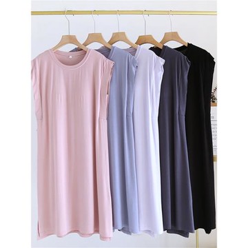 莫代爾帶胸墊罩杯純色無袖女生夏天睡衣睡裙寬松舒適家居裙可外穿