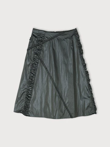 GLOSSY SHIRRING SKIRT [KHAKI]