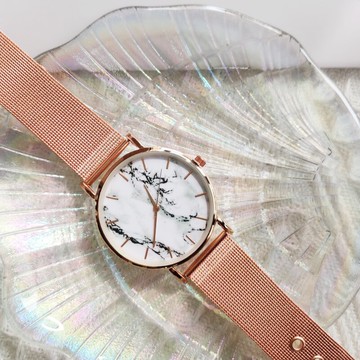 ins風創意歐美時尚大理石紋理手表男士簡約大表盤腕表網帶石英表